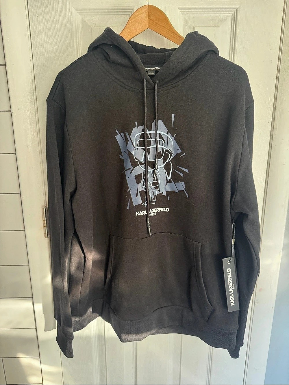 Karl Lagerfeld French Terry Logo Black Hoodie, NEW